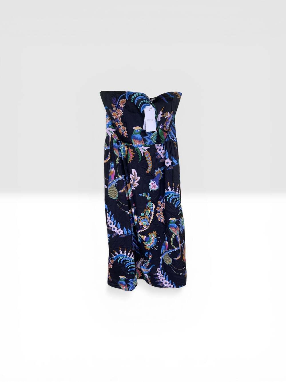 Banjanan Ramona Tiered Midi Dress in Black Tropical Bird Print